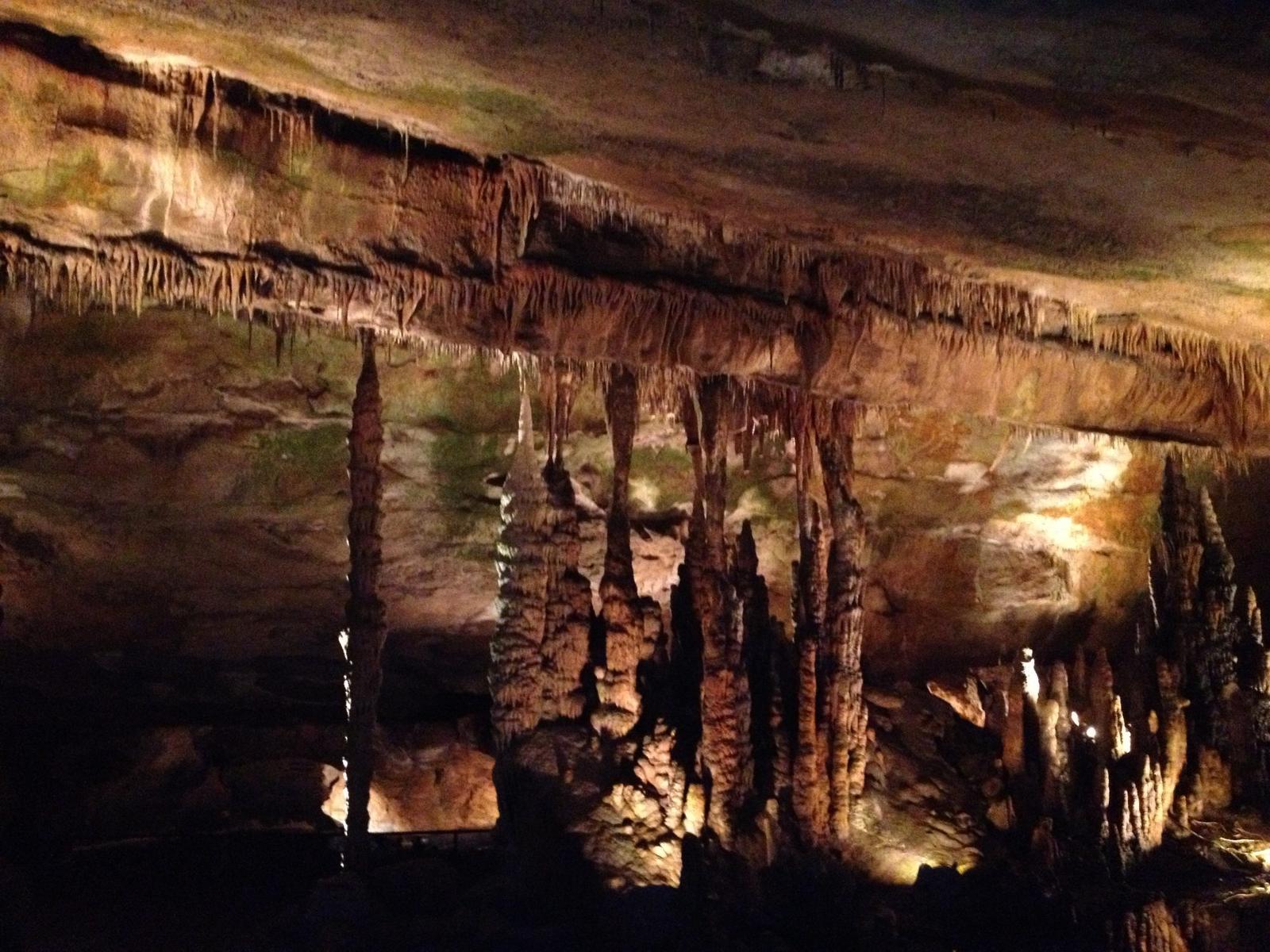 Stalactites and columns inside Sequoyah Caverns, Alabama