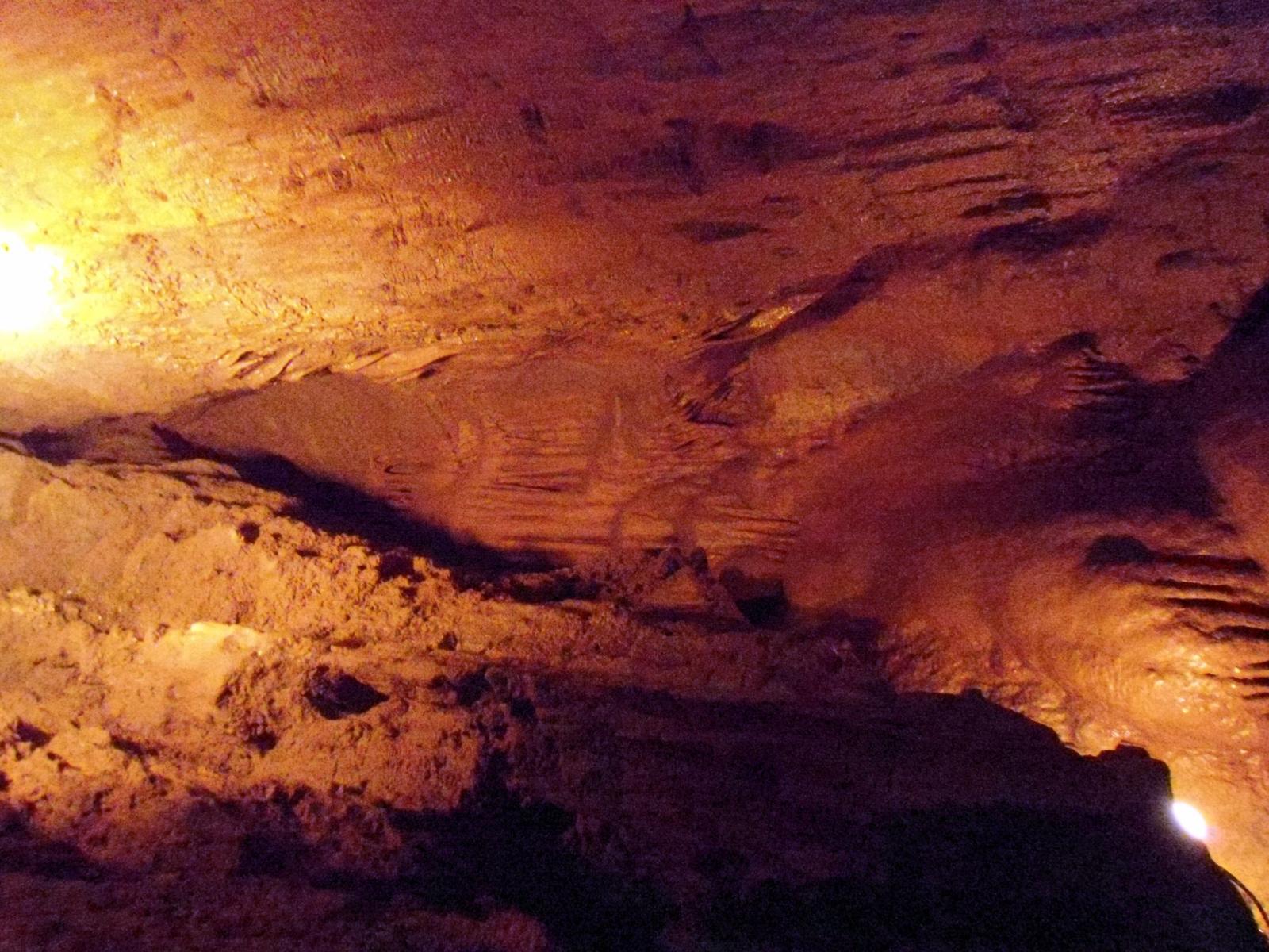 A lit passage inside Old Spanish Treasure Cave, Arkansas