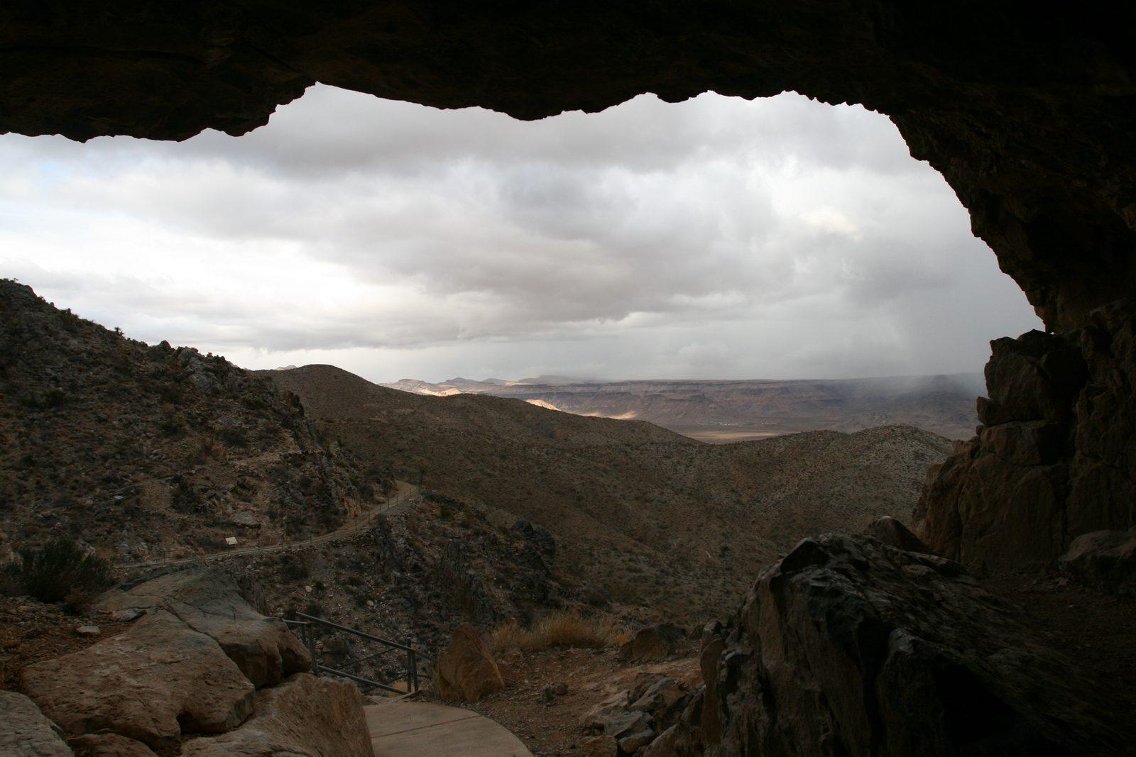 The desert seen from the mouth of Mitchell Caverns, California