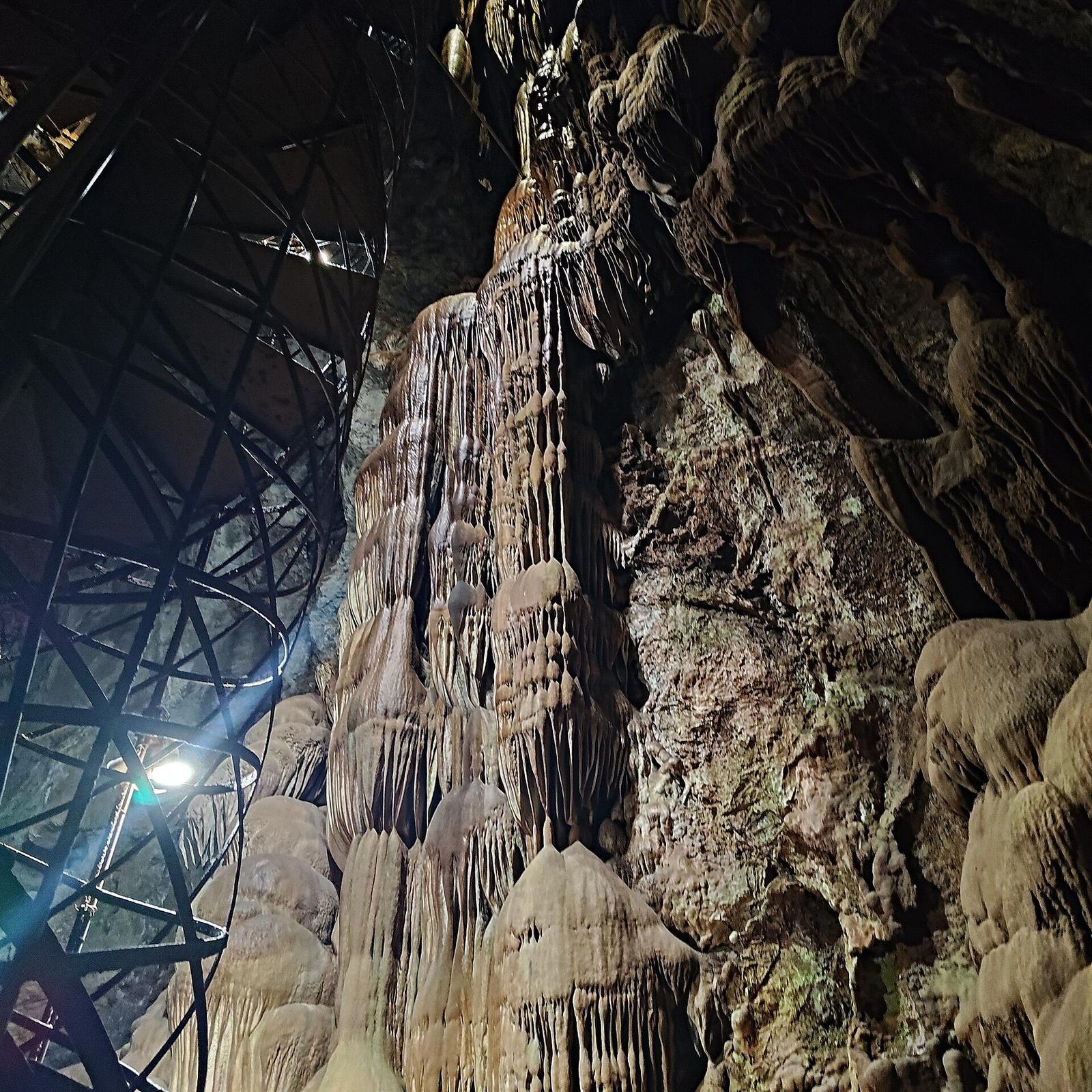 The "chocolate fountain" formation and spiral stair in Moaning Cavern, California