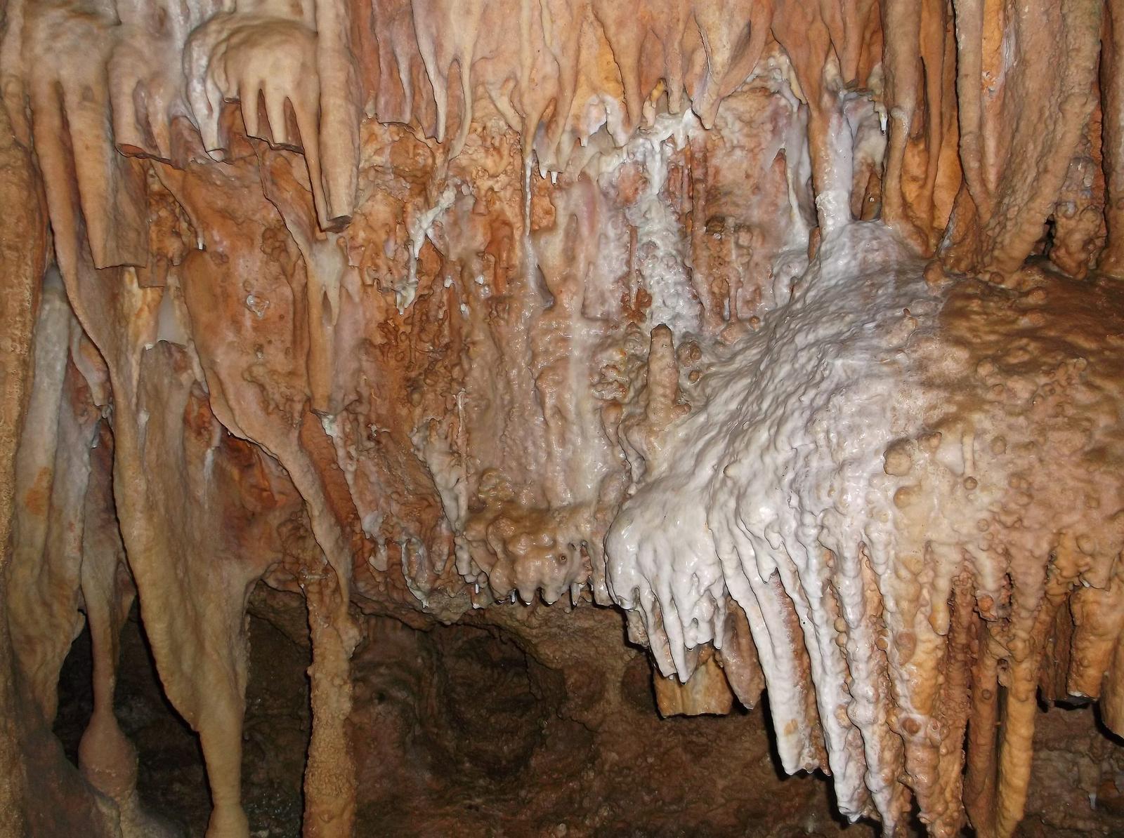 Stalactites and flowstone inside Bridal Cave, Missouri
