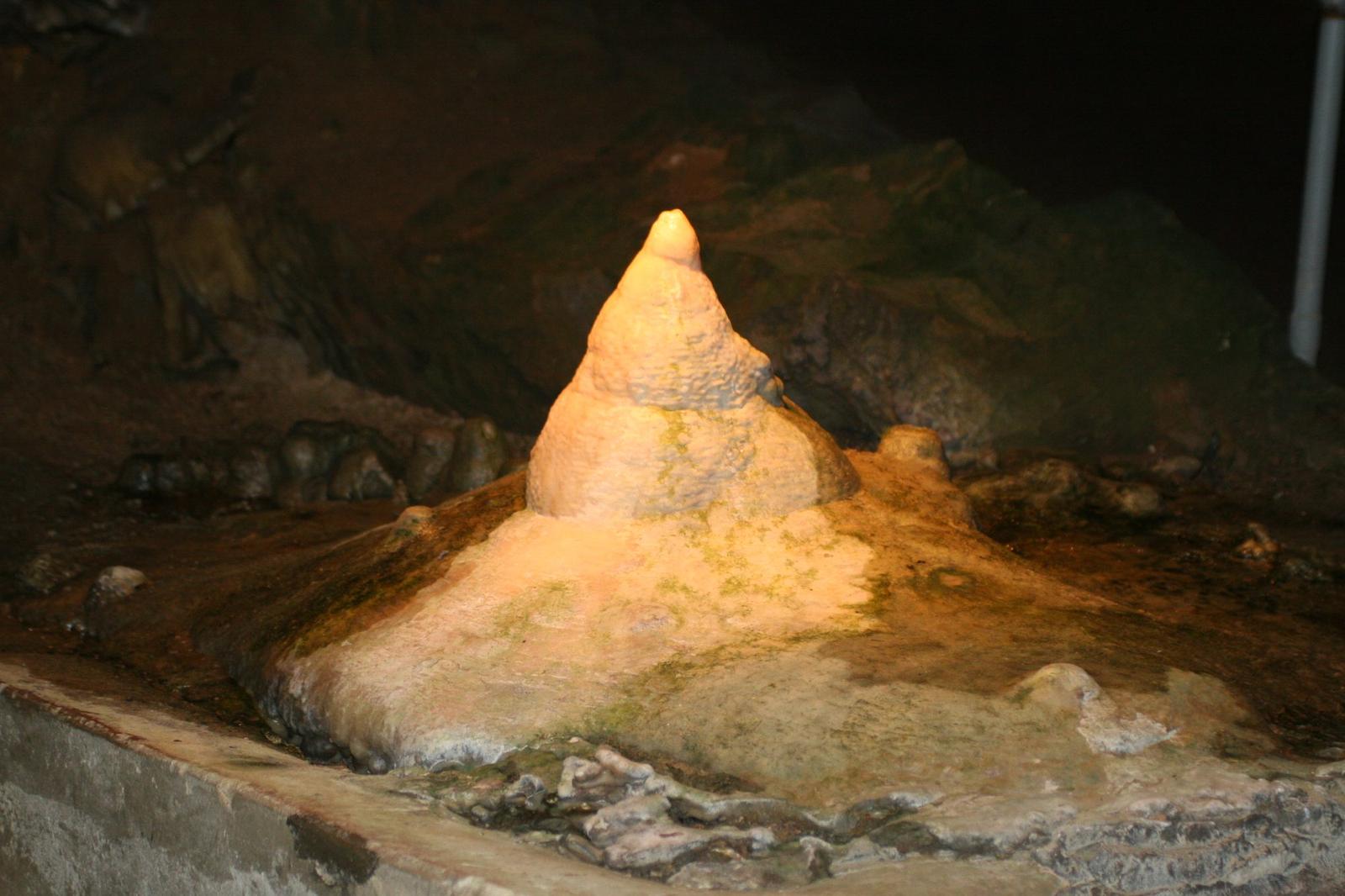 A lit stalagmite inside Crystal Cave, Pennsylvania