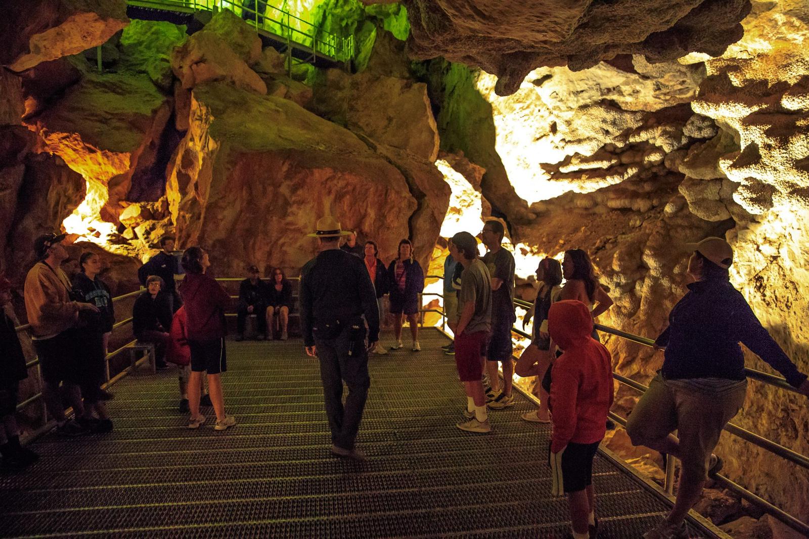 A tour group inside Jewel Cave National Monument, South Dakota