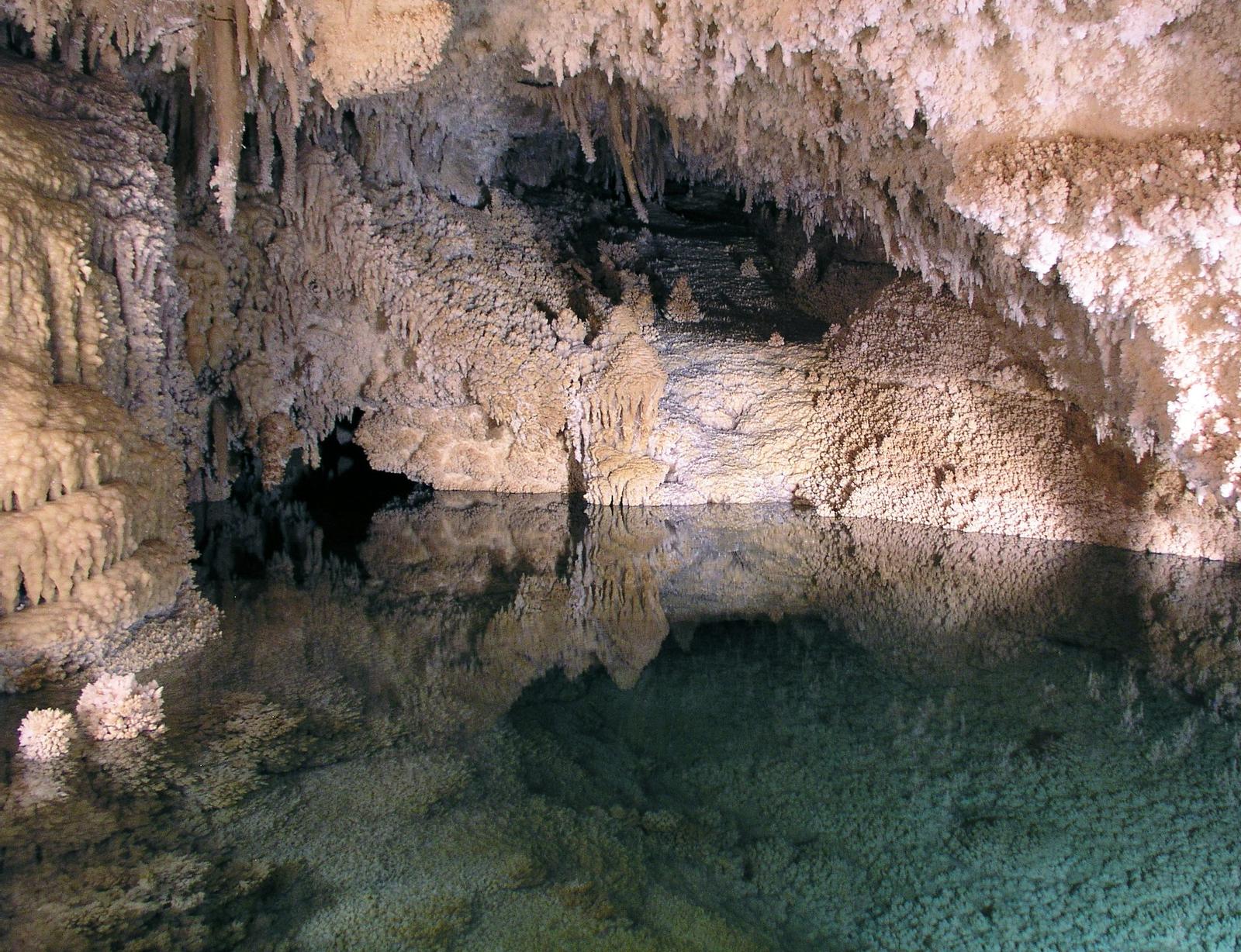 Formations reflected in a pool inside the Caverns of Sonora, Texas