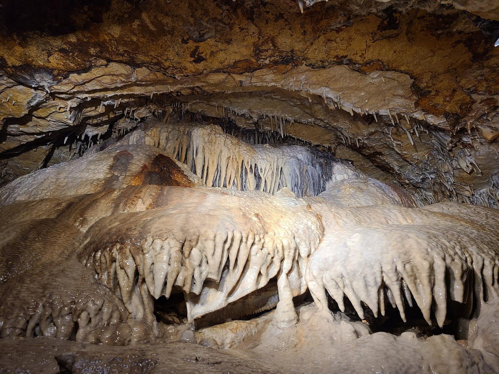 Stalactites and flowstone inside Cave of the Mounds, Wisconsin